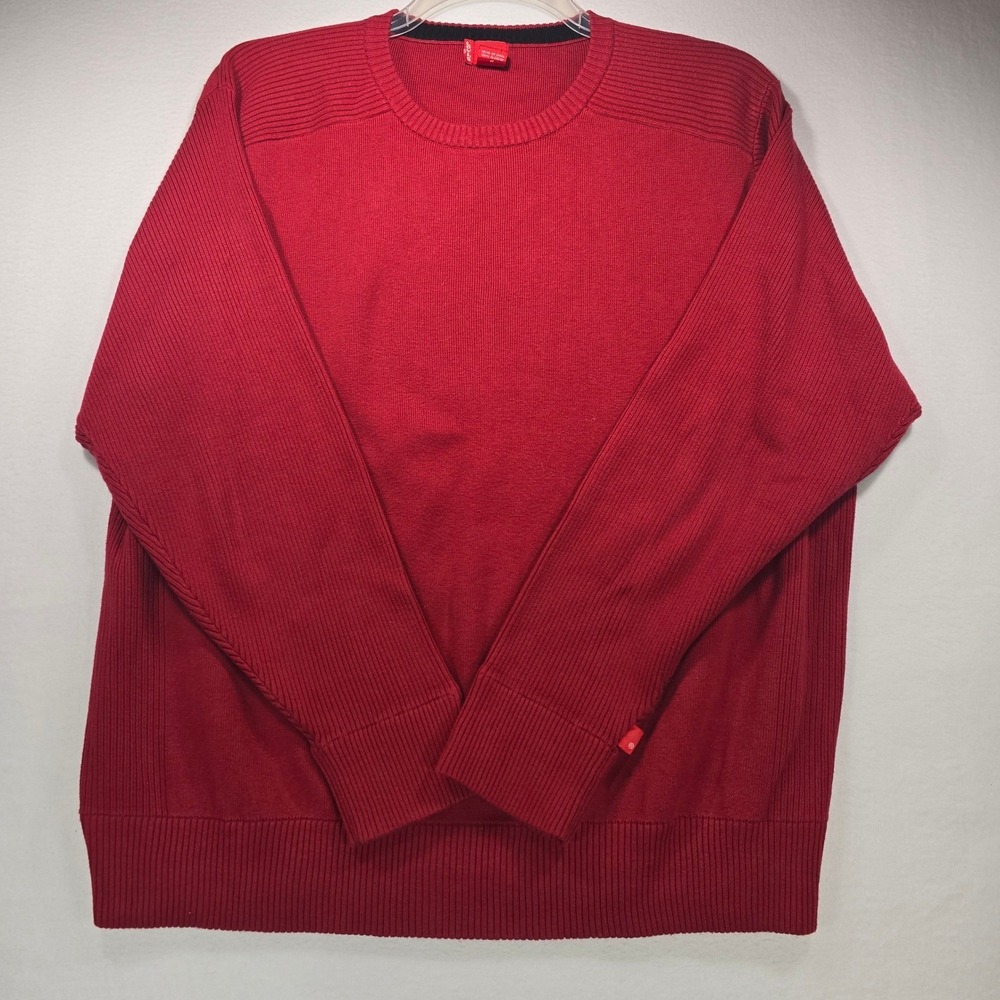 Levis Mens Red Cotton Knit Crewneck Sweater Ribbed Detail Size Large